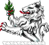 Crest of the Harrison family, used for Indiana Army National Guard Regiments, depicting a wreath of colors, a demi-lion rampant Argent, holding in dexter paw a laurel branch Vert Harrison Family Crest.png