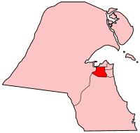 Peta Kuwait yang menunjukkan Al-Farwaniyah (merah)