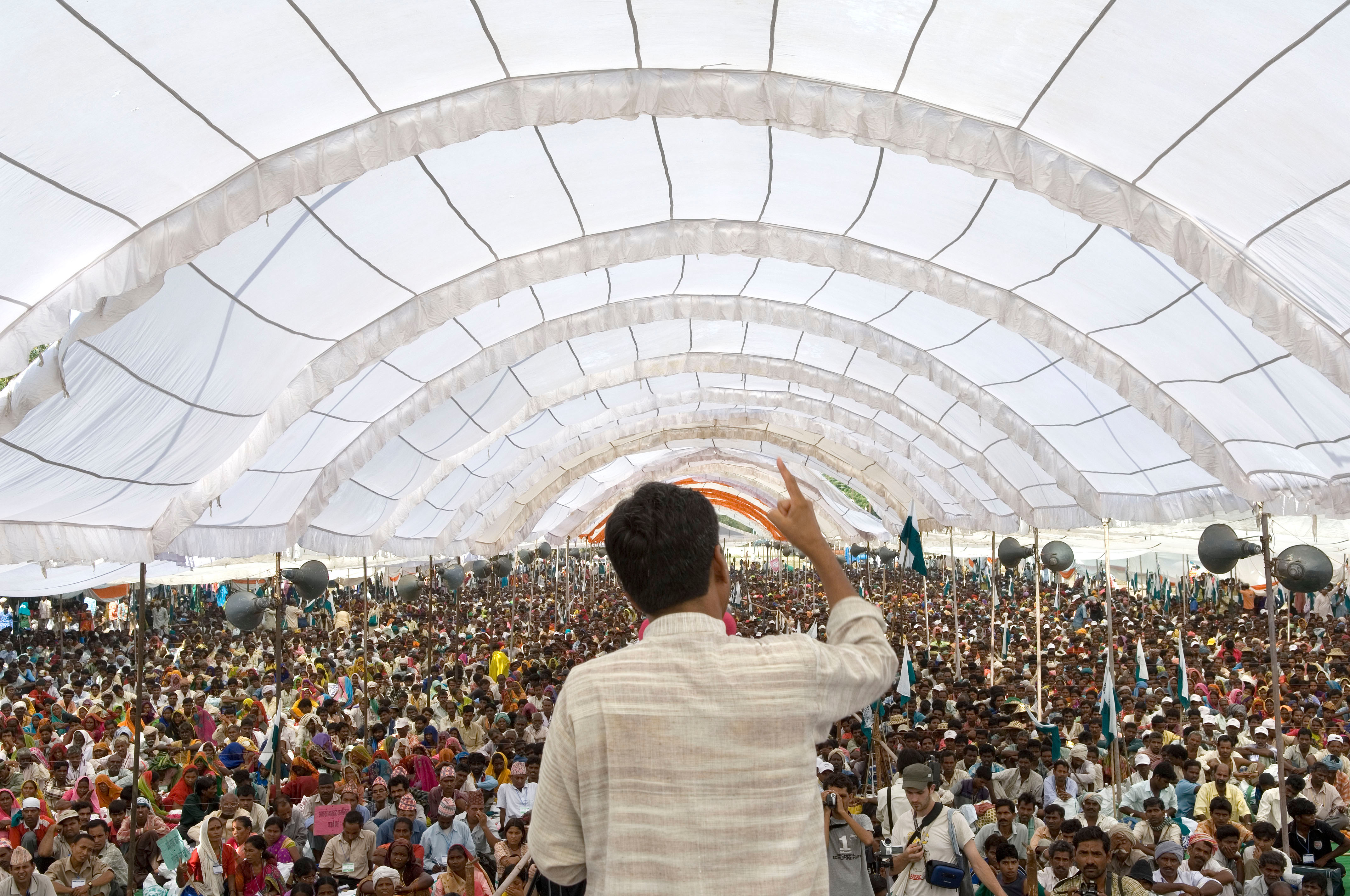 Speaker speaking to a big crowd