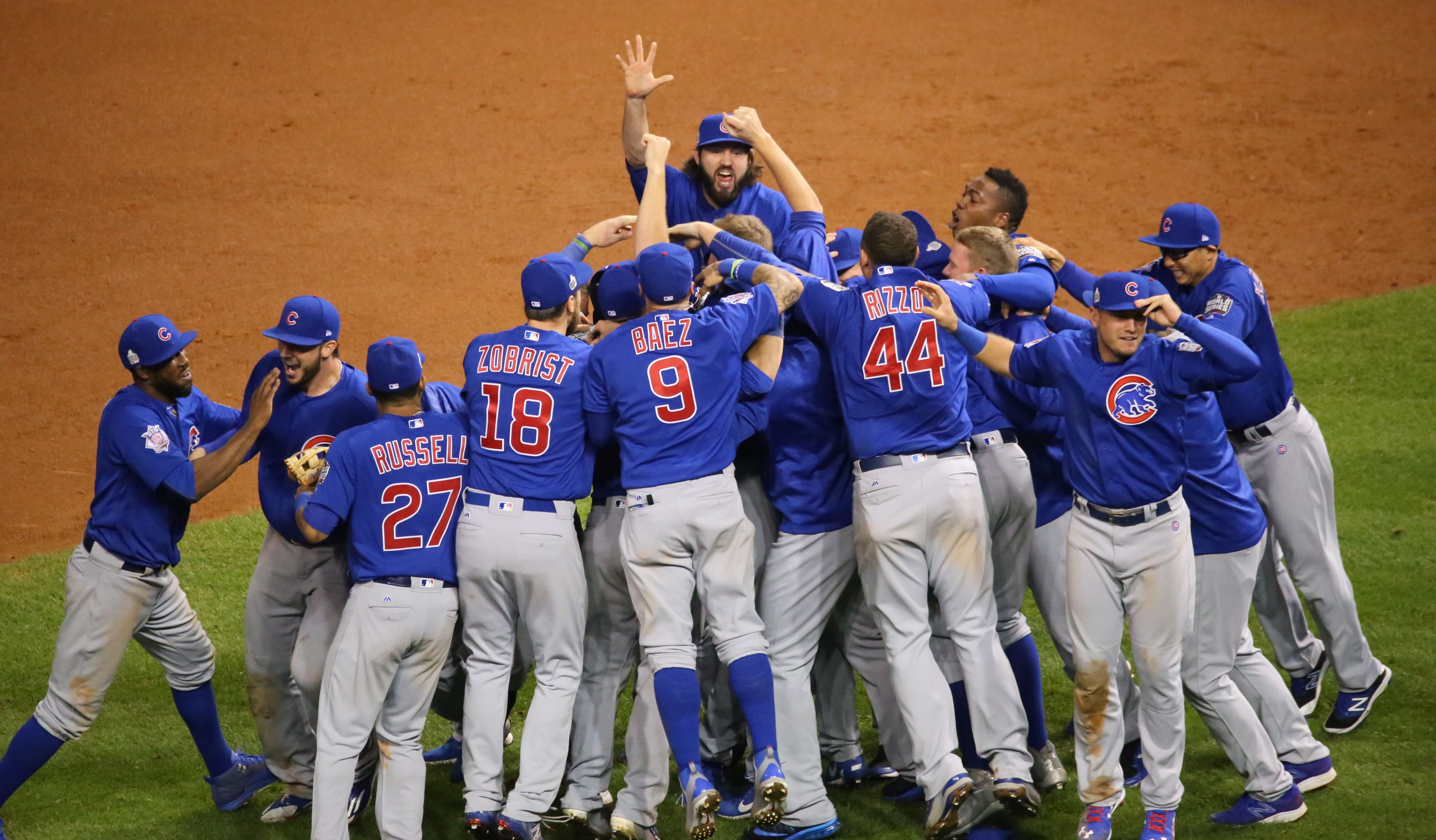 FileThe Cubs celebrate after winning the 2016 World Series