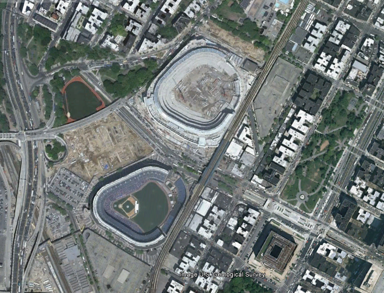 Old Yankee Stadium and New Yankkee Stadium, New and Old sid…