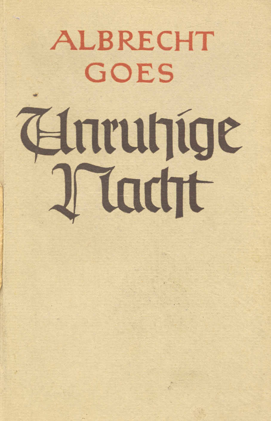 Schlichter Buchdeckel zur Erzählung ''Unruhige Nacht'' aus dem Friedrich-Wittig-Verlag, Hamburg (1950)