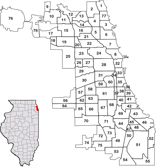 Community areas of Chicago by number.