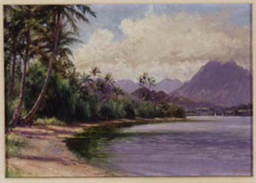 File:'Kaneohe Bay, Oahu' by Carrie Helen Thomas Dranga, oil on board.JPG