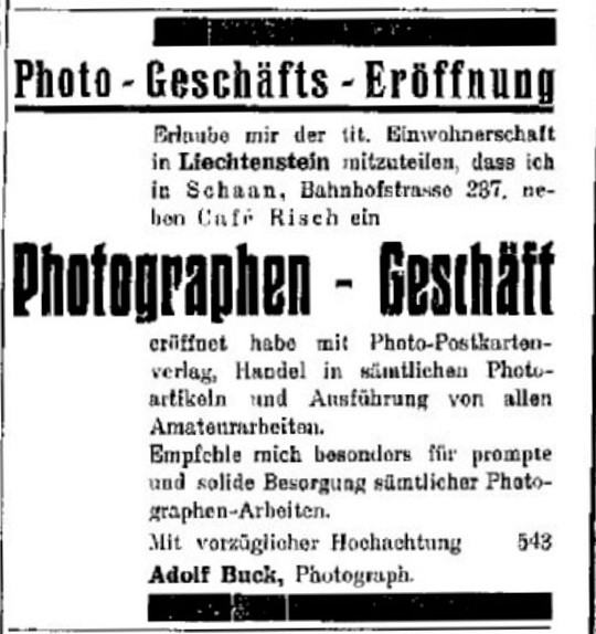 File:Anzeige zur Eröffnung des Fotogeschäfts von Adolf Buck in Schaan, Liechtenstein (1932).jpg