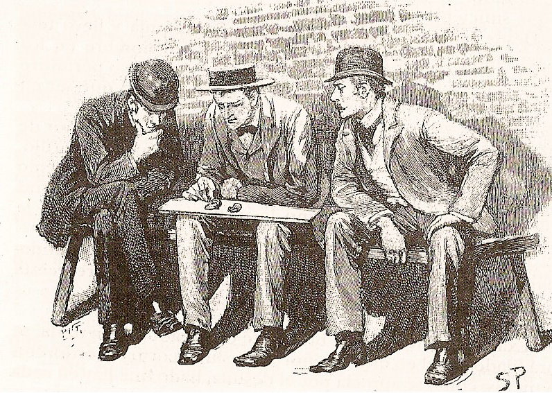 Taken from wikimedia: Sherlock Holmes in The Adventure of the Cardboard Box which appeared in The Strand Magazine in January, 1893. Original caption was HE EXAMINED THEM MINUTELY.Date January 1893. Source 	Strand Magazine. Author 	Sidney Paget (1860 - 1908)