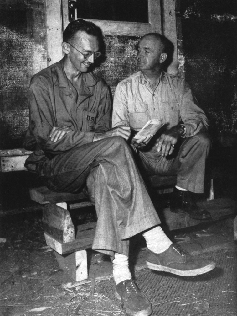 An official U.S. Marine Corps photograph of Richard Tregaskis (left) with Major General [[Alexander A. Vandegrift
