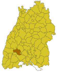 Elhelyezkedése Baden-Württemberg térképén