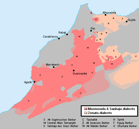 Map of Berber-speaking areas in Morocco