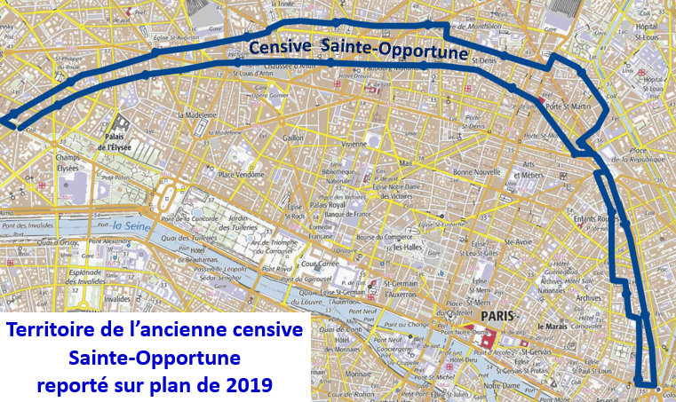 Grondgebied van de Sainte-Opportune censief op het huidige plan