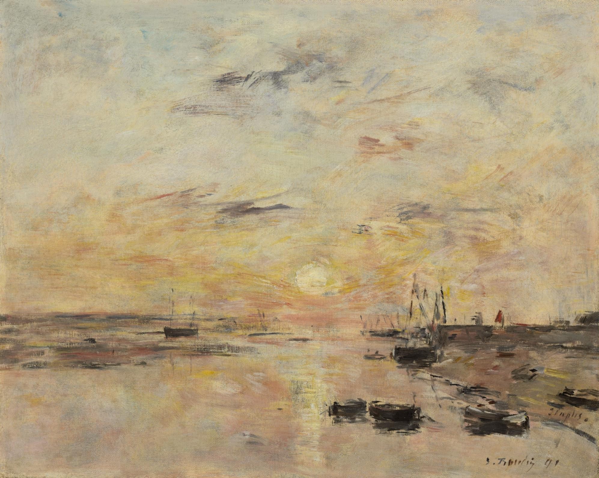 Lot - Eugène-Louis Boudin, French (1824-1898), Evening Étretat (Couchant de  Soleil, Étretat), oil on canvas