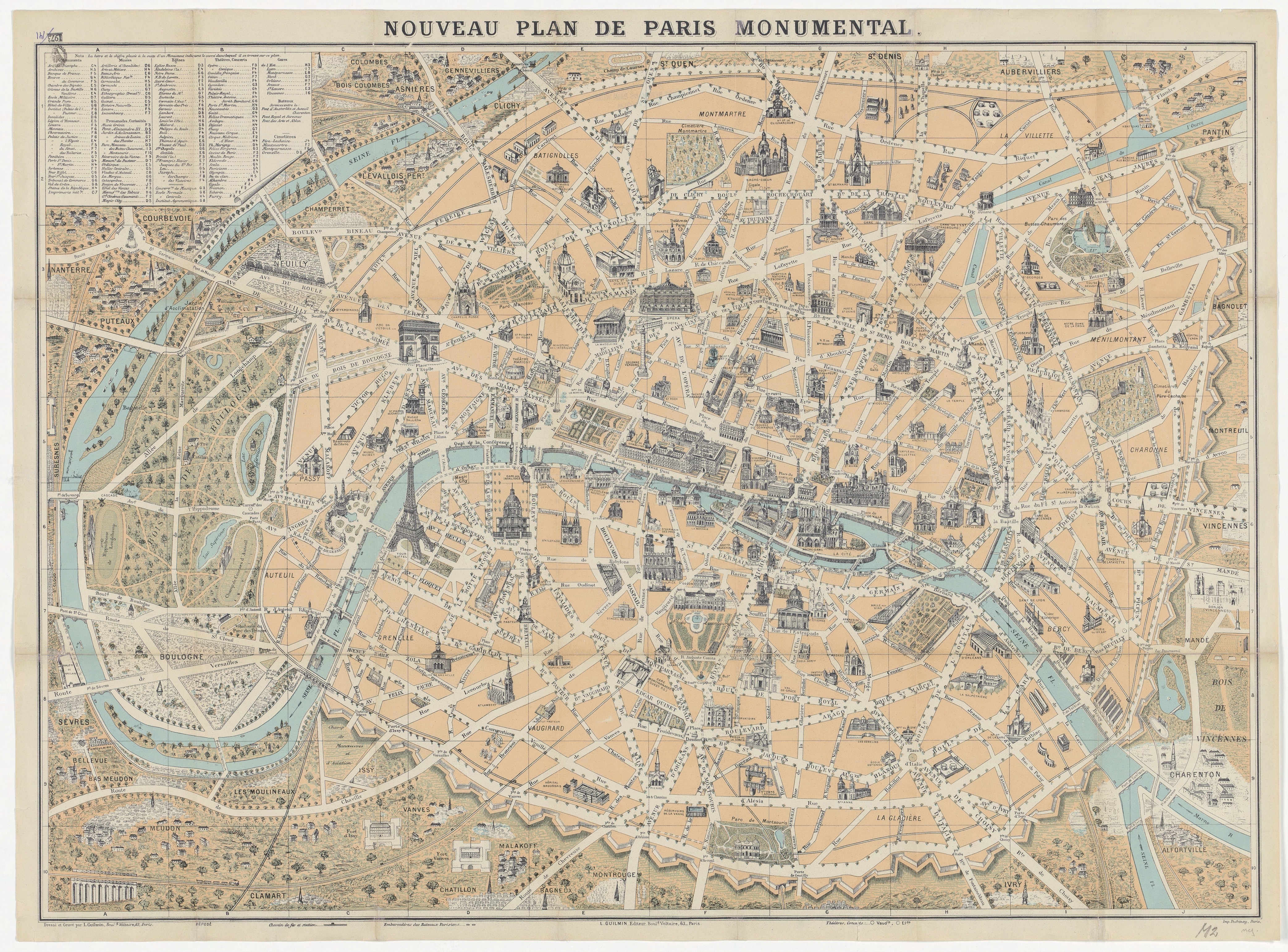 Nouveau plan de Paris monumental by L. Guilmin, 1899 - National Library of ...