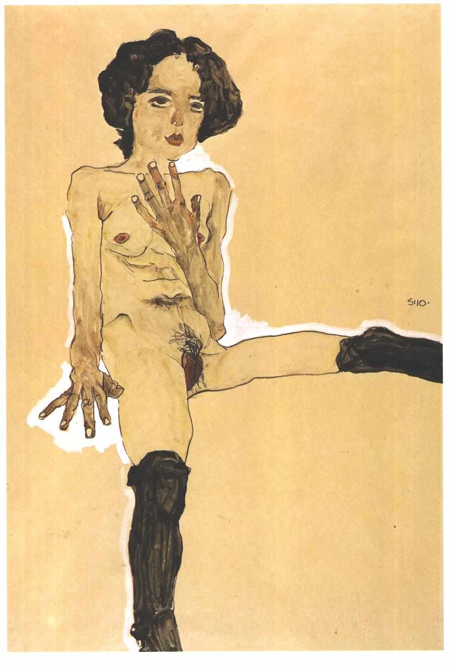 nudes, Egon Schiele, Seated Female Nude with Black Stockings, 1910, private collection