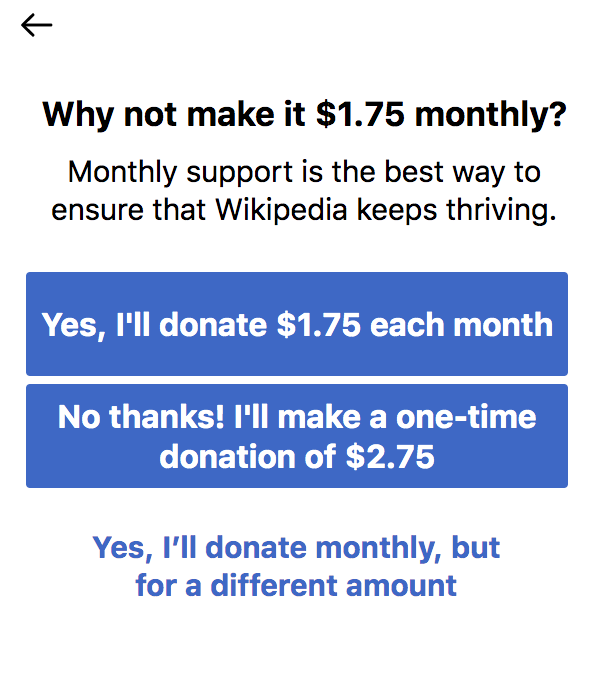 Example of Monthly Recurring Ask in a FY1920 Fundraising Banner