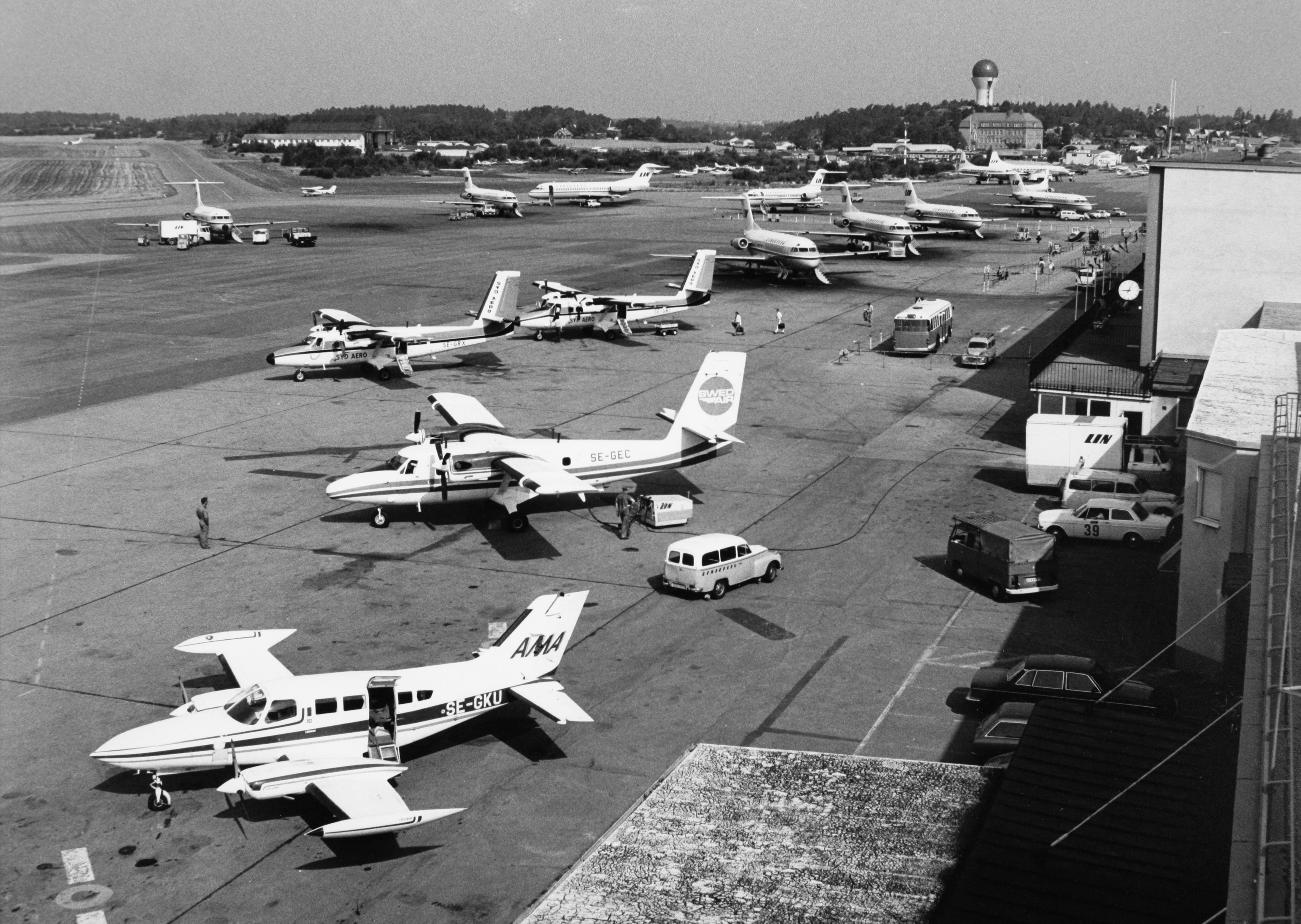 File:View over runway and aircrafts parked at Bromma ...
