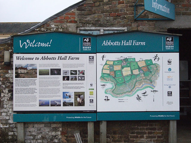 Signs at Abbotts Hall Farm where coastal ecology is evolving