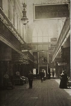 The Paddock Arcade 1909, its original Gothic Revival interior featured a large, pointed arched window seen in this photo. Arcade 1909.JPG