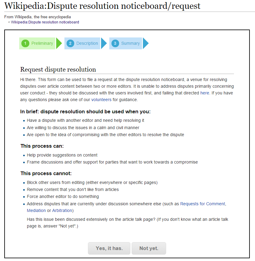 First page of the DRN "Request dispute resolution" form.