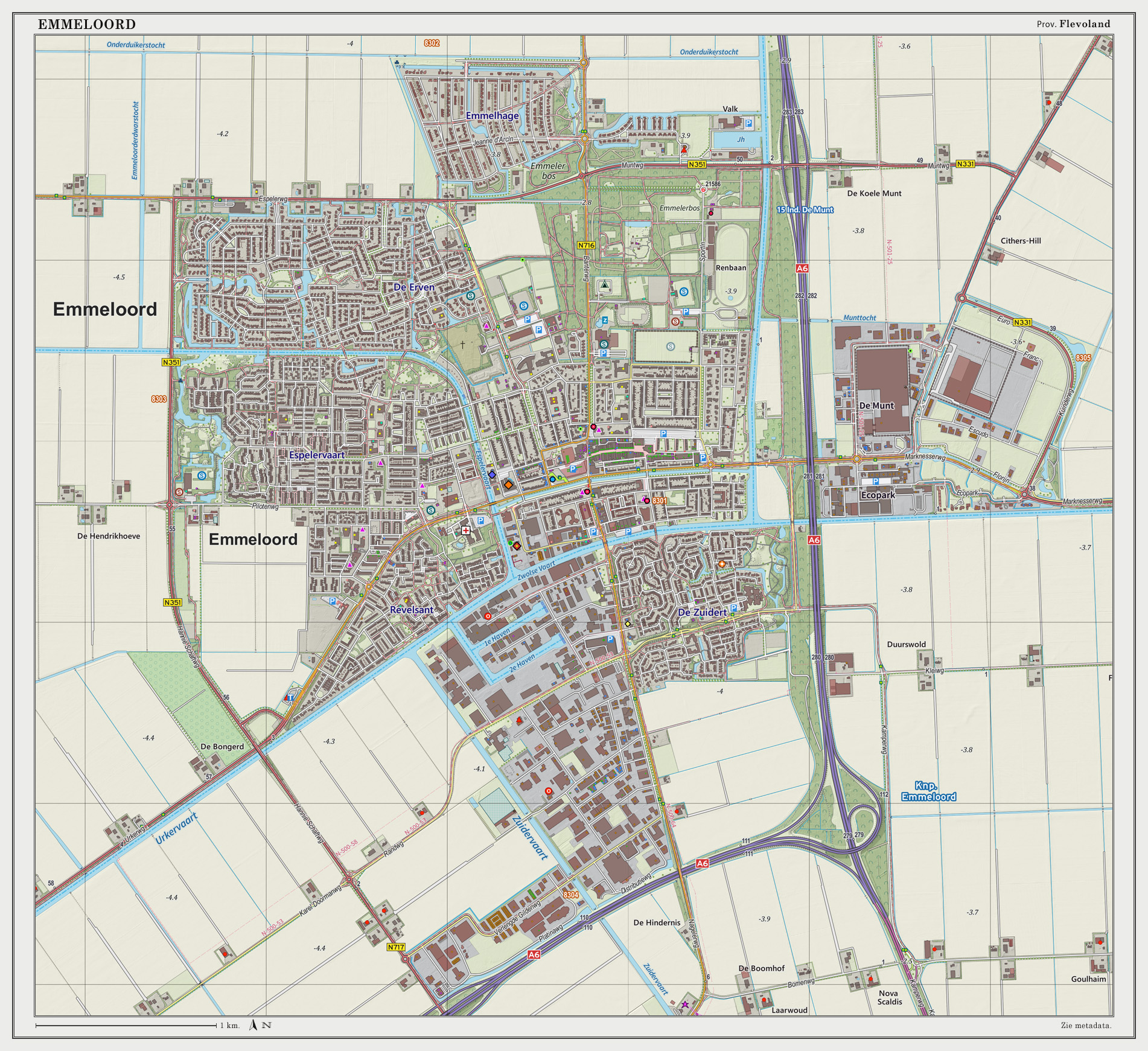 Topographic map of Emmeloord, March 2014