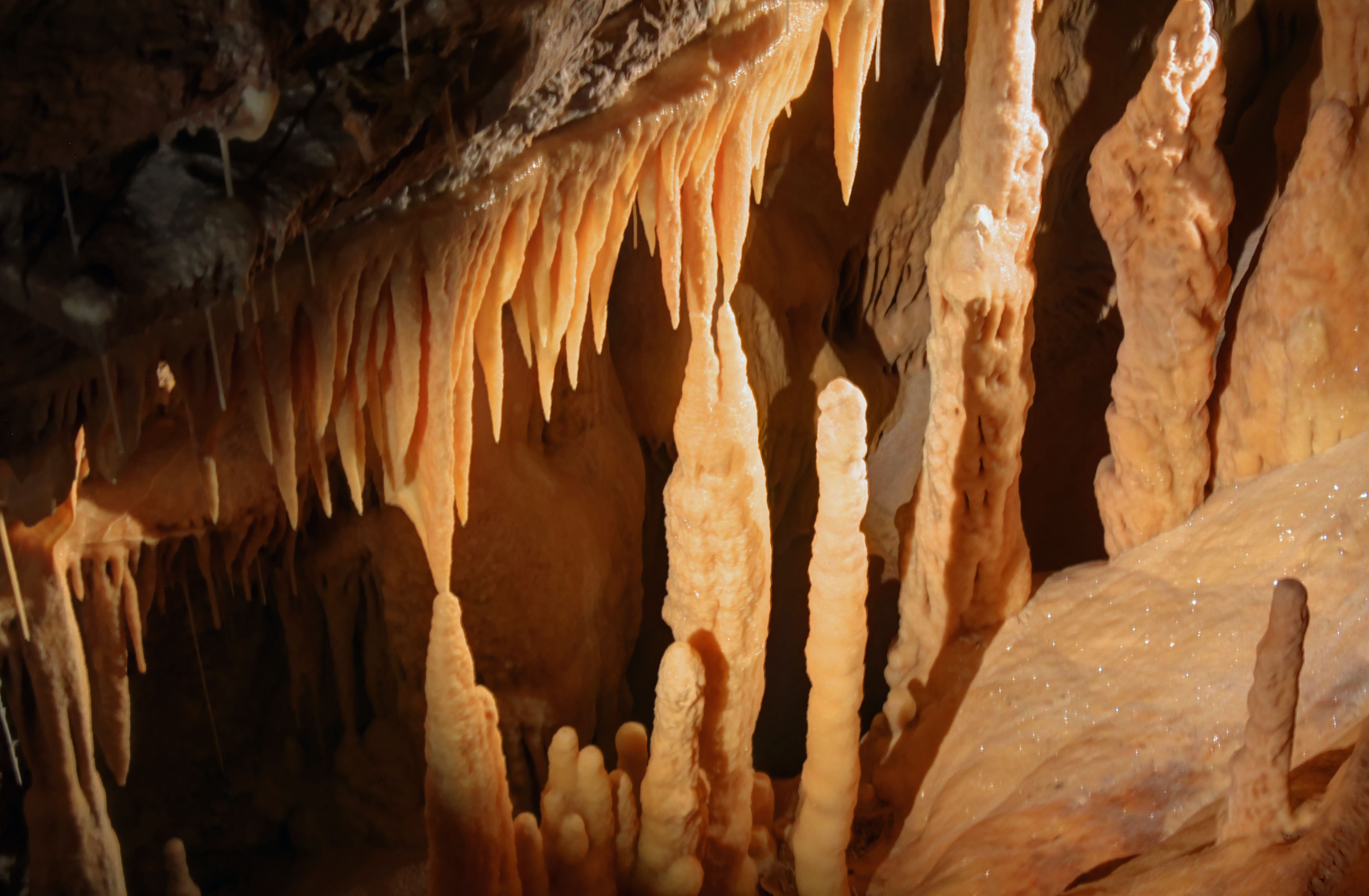 Потолок пещеры со сталактитами
