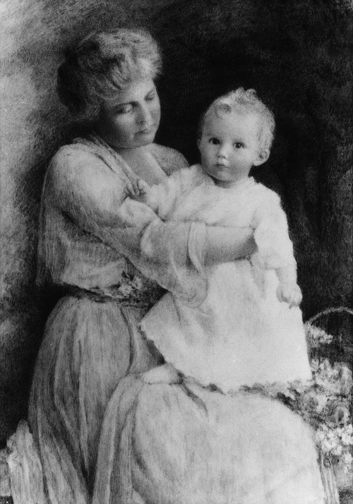 Grace Hamilton McIntyre holding a young Lois MacIntyre (Darling). Painting by Grace Hamilton McIntyre, 1918.