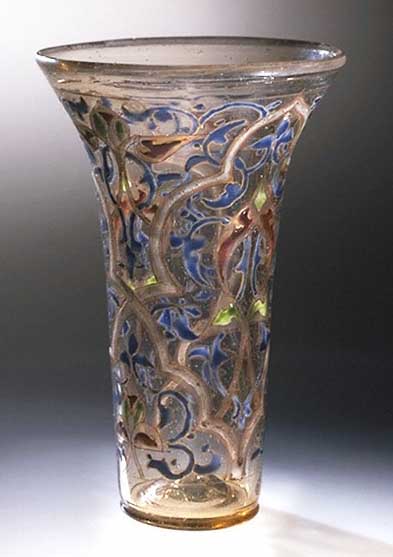 An image of a decorative glass beaker known as the Luck of Edenhall.