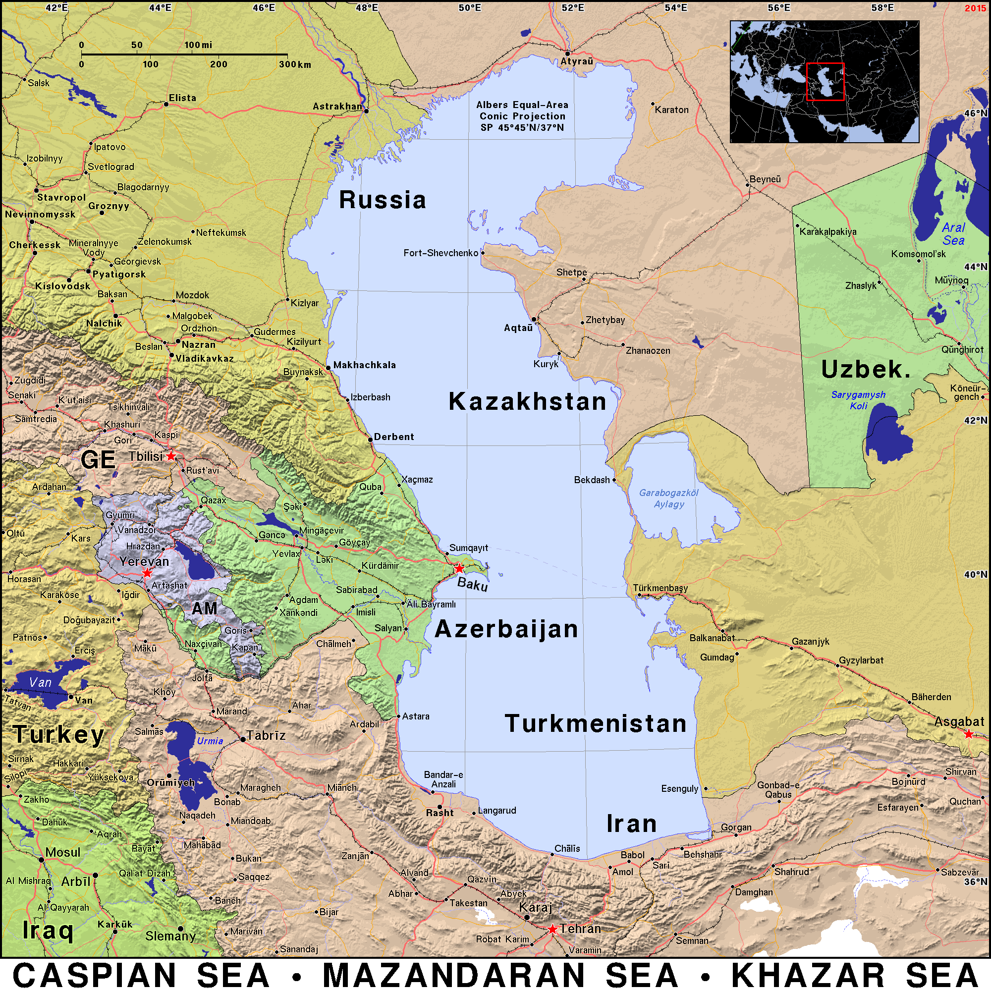 каспийское море карта