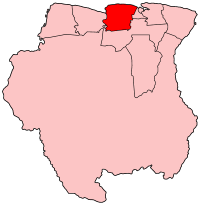 Map of Suriname showing Saramacca district