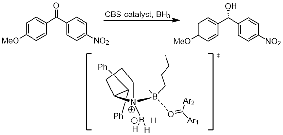 An example of a hydrogenation reaction using CBS catalyst