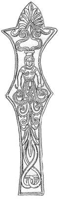 A depiction of the Snake-Legged Goddess on a horse plate from Tsymbalova mohyla Tsimbalka Nalobnik.jpg