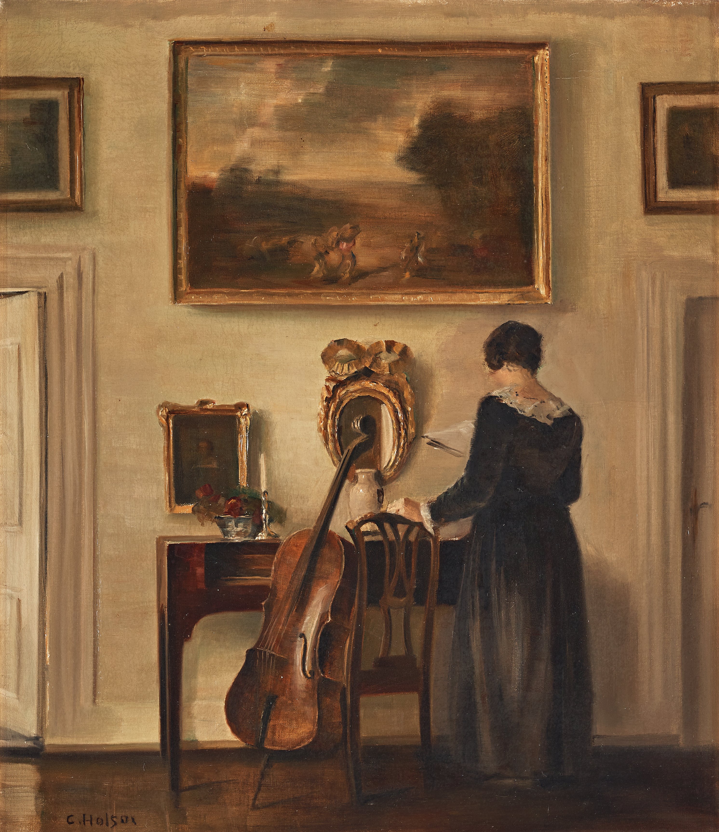 File:Carl Holsøe, Interior with woman and cello.jpg - Wikimedia