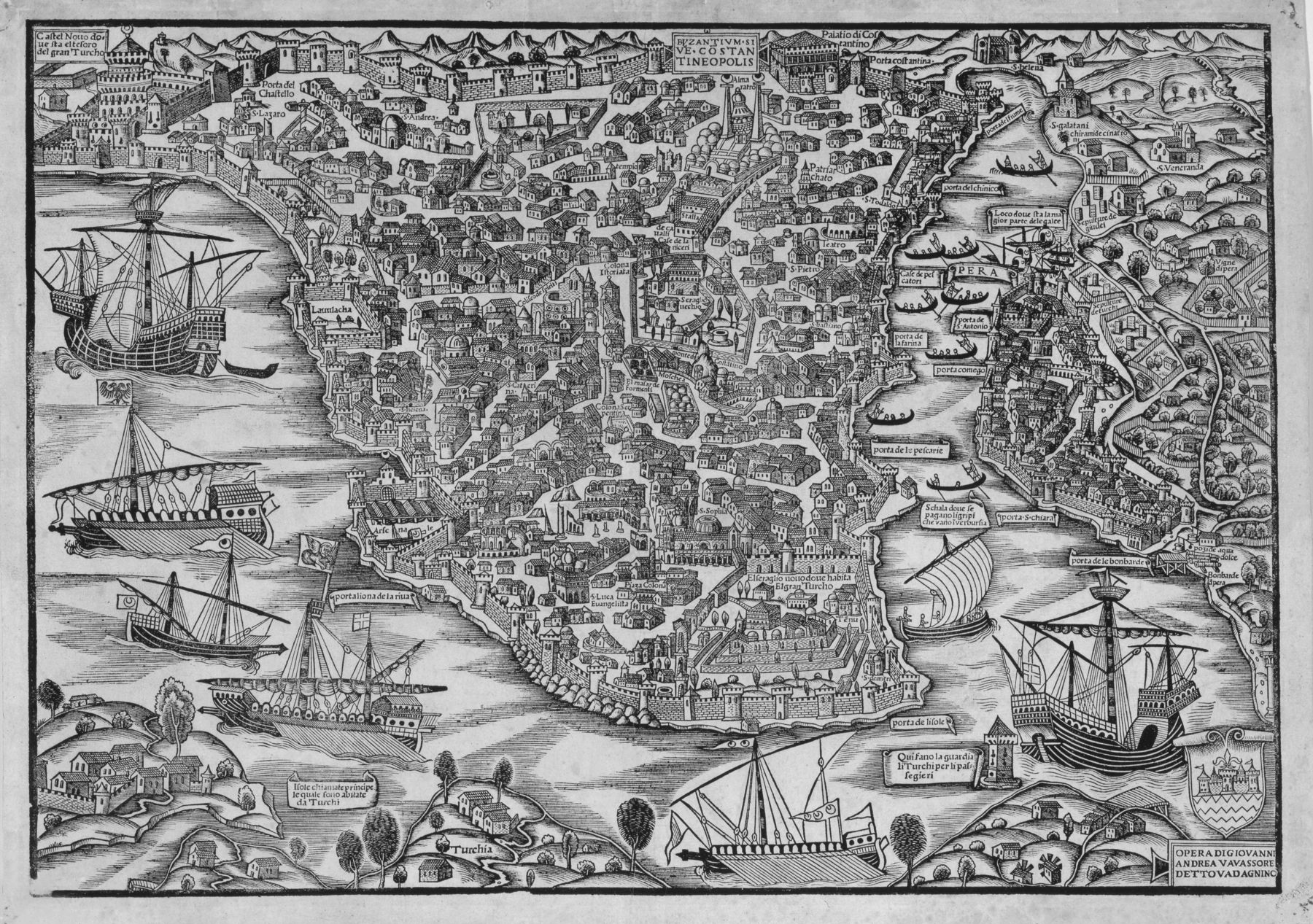 Фрагмент карты «Byzantivm sive Costantineopolis», составленной Джованни Андреа Вавассоре[it] в 1535 году