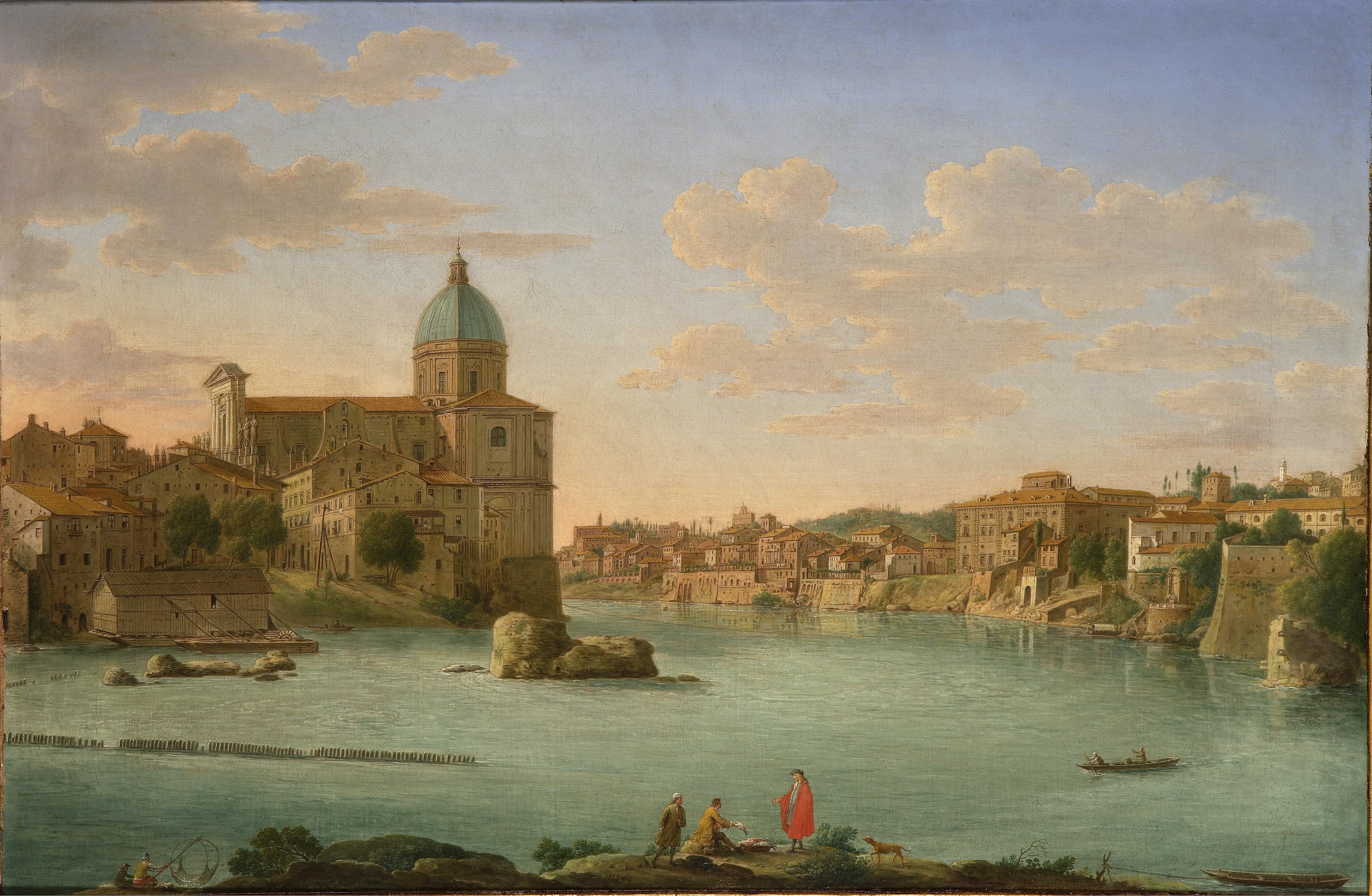 Hendrik Frans van Lint, View of the Monte Aventino in Rome, Utsikt över  Aventinen i Rom, painting, 1741, oil on canvas, Height, 24 cm (9.4 inch),  Width, 35 cm (13.7 inch), Inscriptions