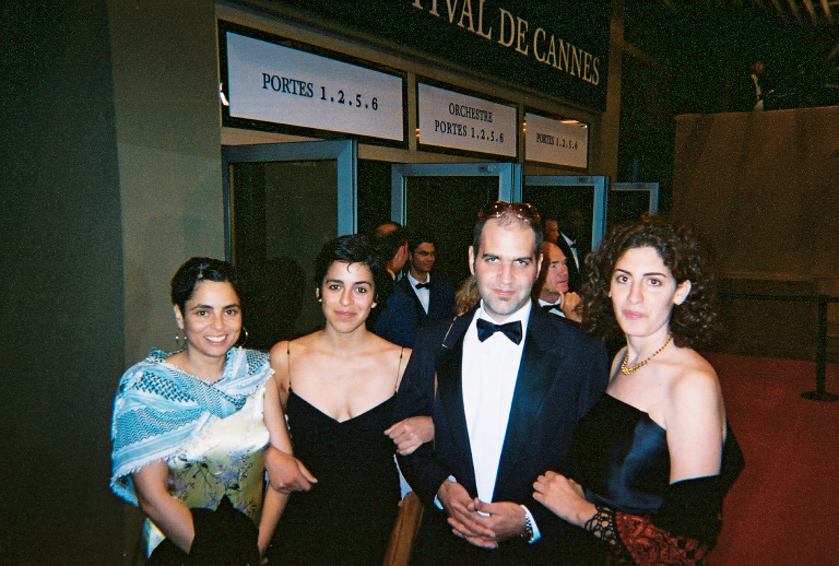 Actress Reem Abu Sbaih (left) and composer Kamran Rastegar (second left), with Jacir (right) at Cannes in 2003 for world premiere of ''[[Like Twenty Impossibles|like twenty impossibles]]''