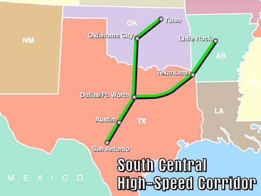 The proposed south central Corridor does not include the Dallas-Houston segment.