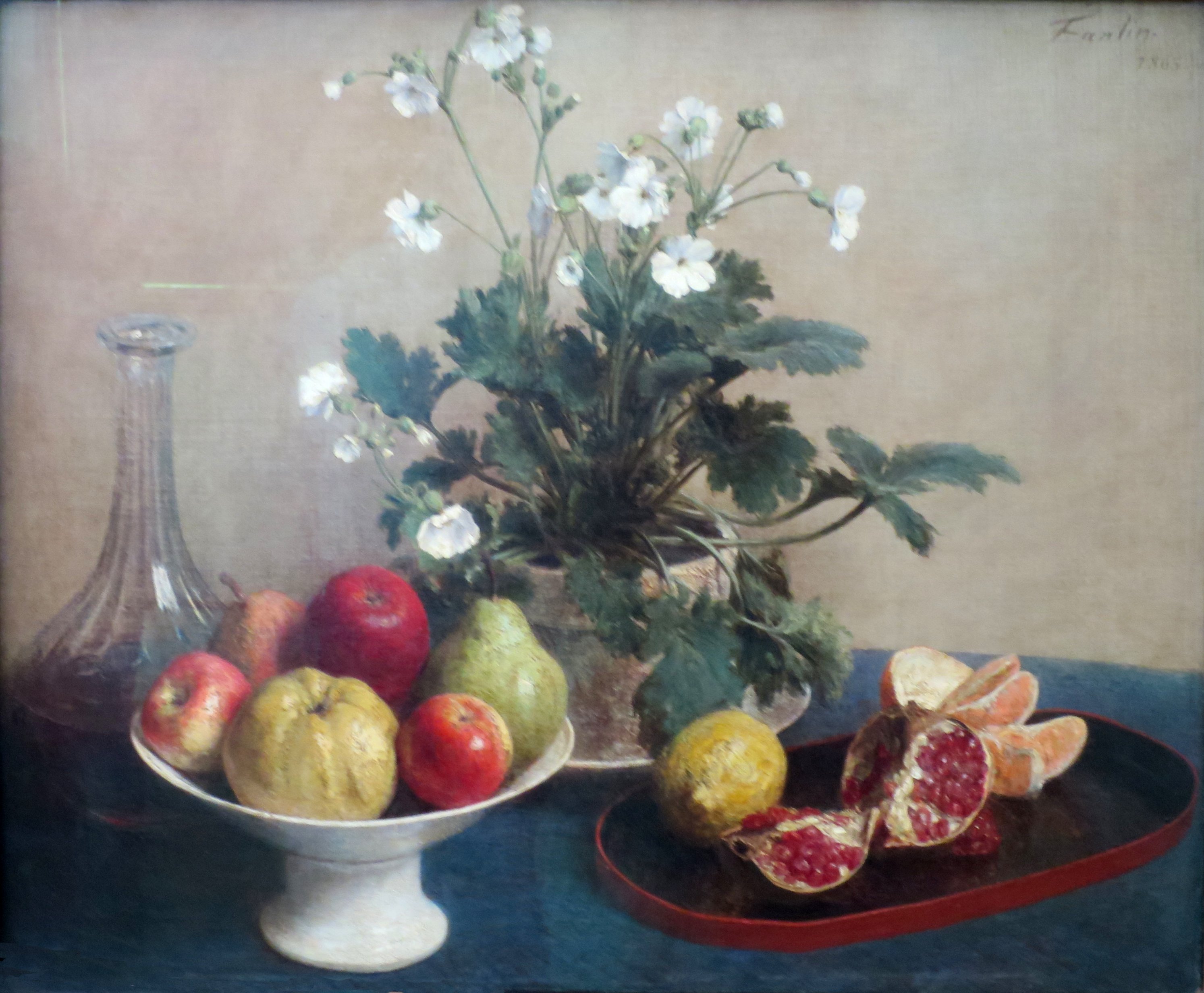 File:Still Life- Flowers, Dish of Fruit, and Carafe, 1865 by Henri