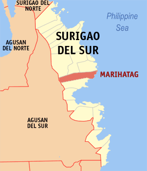 Mapa sa Surigao del Sur nga nagpakita kon asa nahimutang ang Marihatag