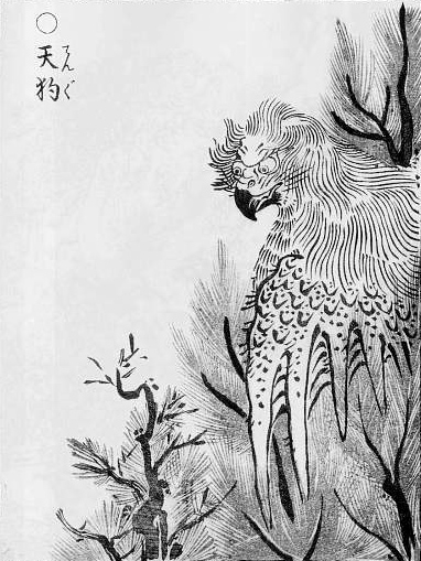 Tengu as a kite-like monster, from Toriyama Sekien's Gazu Hyakki Yakō. Text: 天狗/てんぐ (tengu)