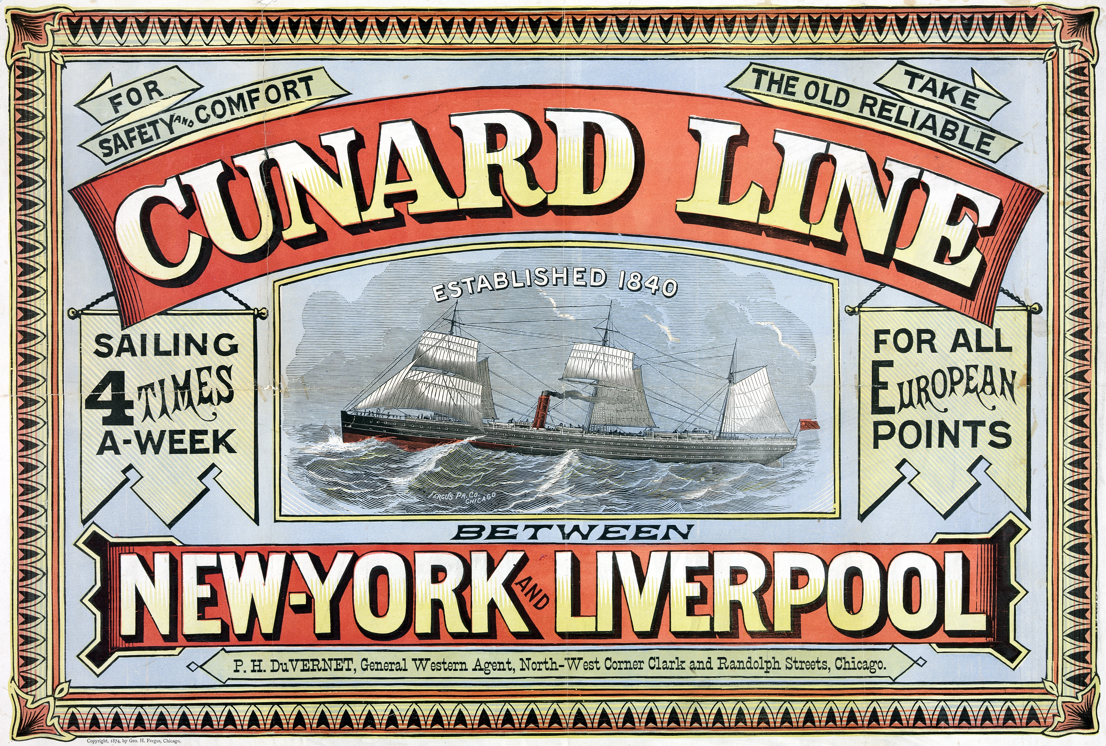 New-York Liverpool Affiche compagnie maritime Cunard 