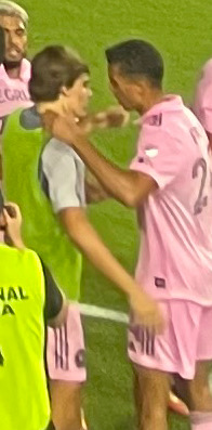 Fray (right) in his second ever Inter Miami match, and first U.S. Open Cup match, talking with teammate, Benjamin Cremaschi (left) MIA-NSH After Goal Celebration (Ian Fray and Benjamin Cremaschi cropped).jpg