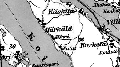 Деревня Путус на финской карте 1923 года