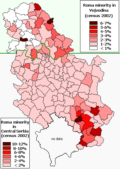 Romani minority in Serbia (2002 census).