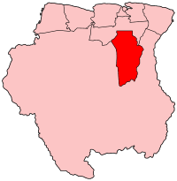 Map of Suriname showing Brokopondo district