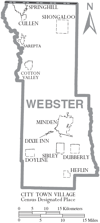 Map of Webster Parish, Louisiana With Municipal Labels