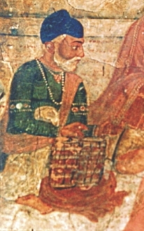 File:Detail of a drummer playing the jori instrument, possibly Bhai Satta Doom (alt. spelt as Bhai Satta Dum), from a fresco of Guru Hargobind with Sikh musicians.jpg