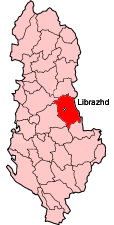 Mapa koja pokazuje distrikt Librazhd u okviru Albanije