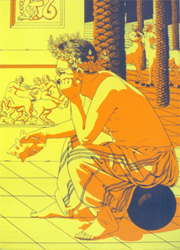 Nazario, Autorretrato como Melancolía. Fragmento de la obra "San Sebastián y los Centauros" (Serigrafía semimanual sobre tela, 100 x 137 cm. 1999)