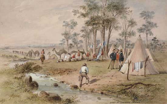 Three camps. Купер крик. Берк Австралия. 4 Путешествия Чарльза стерта. In 1860 Robert Burke and William wills started an Expedition.