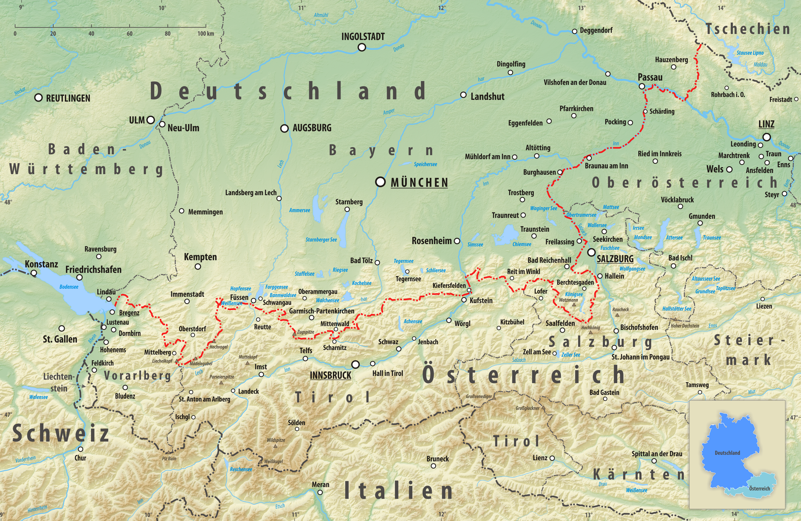 landkarte bayern und österreich Grenze Zwischen Deutschland Und Osterreich Wikipedia landkarte bayern und österreich