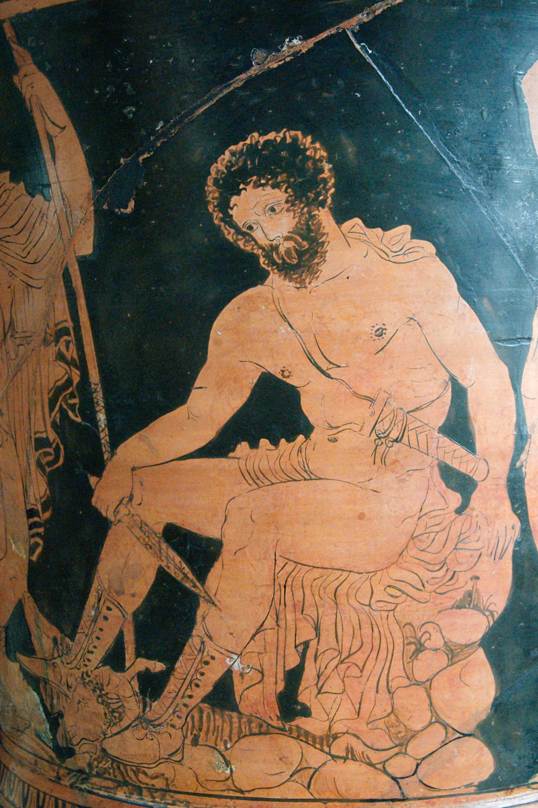 Одиссей, получающий наставления Тиресия, Краснофигурная роспись на кратере. IV век до н. э.